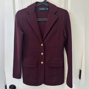 Lauren Ralph Lauren Burgundy Sweater Knit Blazer XS